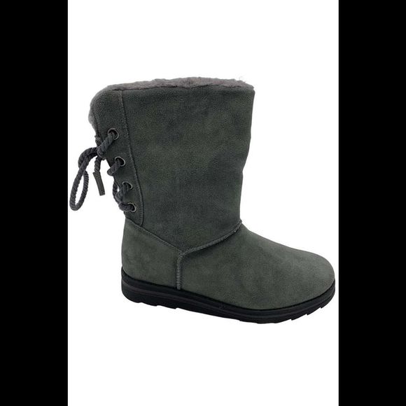 Muk Luks Water-Repellent Suede Mid Winter Boots Ziggy Rodeo Gray - Medium - Picture 1 of 3